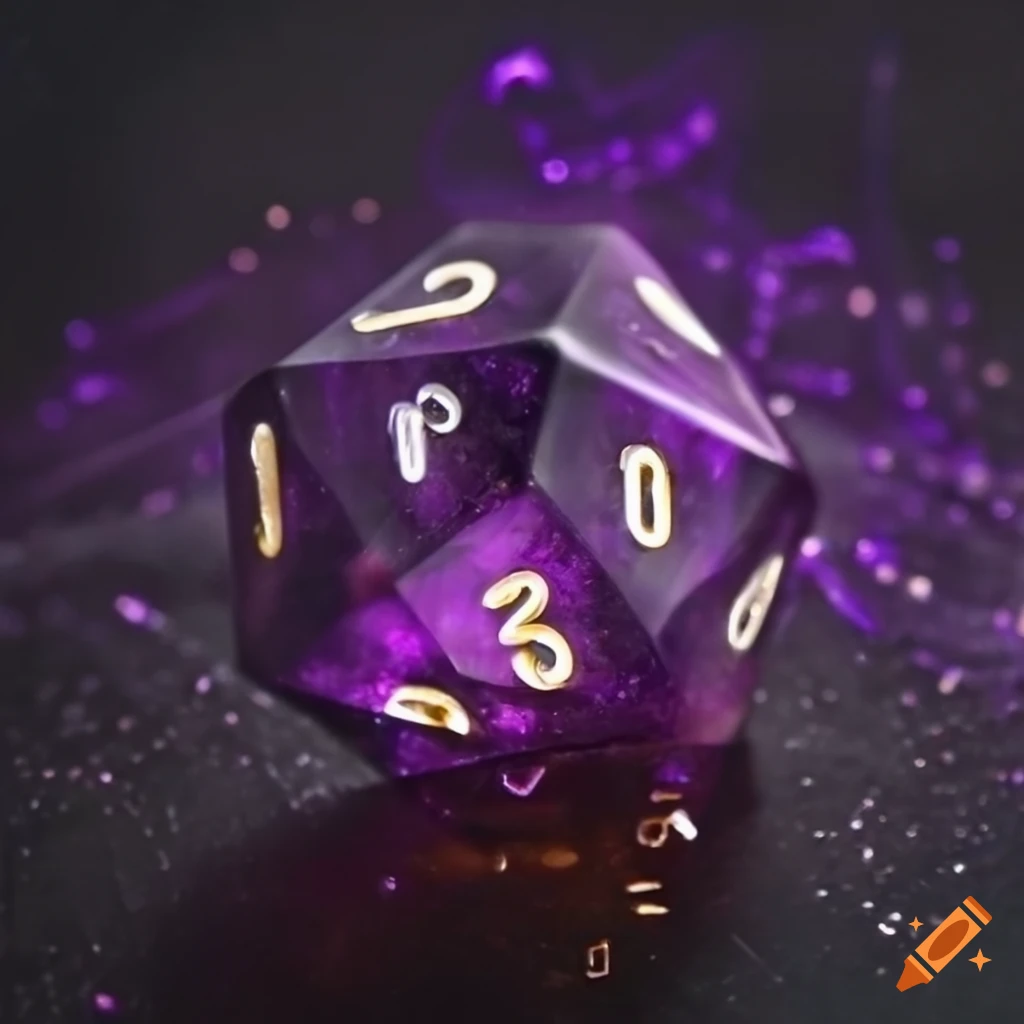 amethyst dice with golden numbers