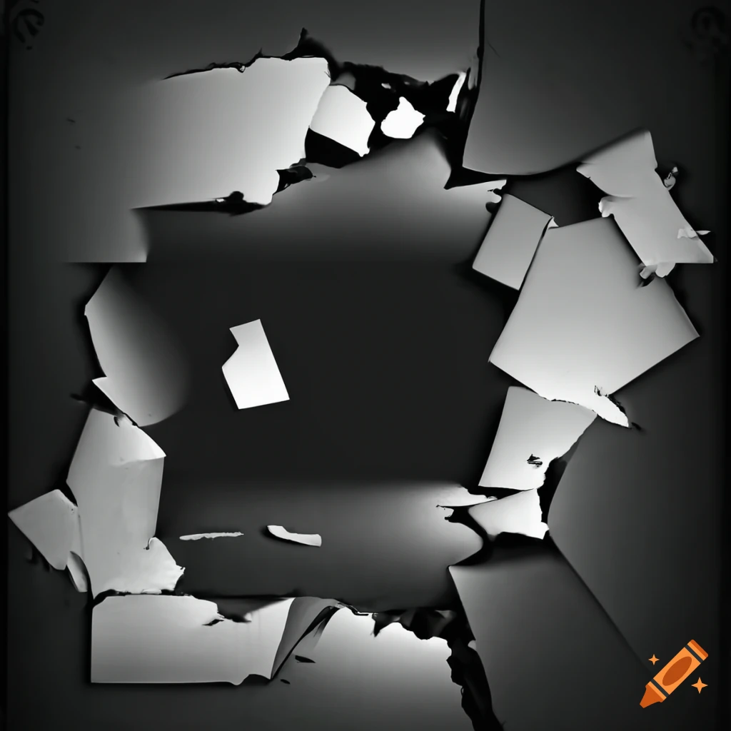 Black and white art of a breaking wall