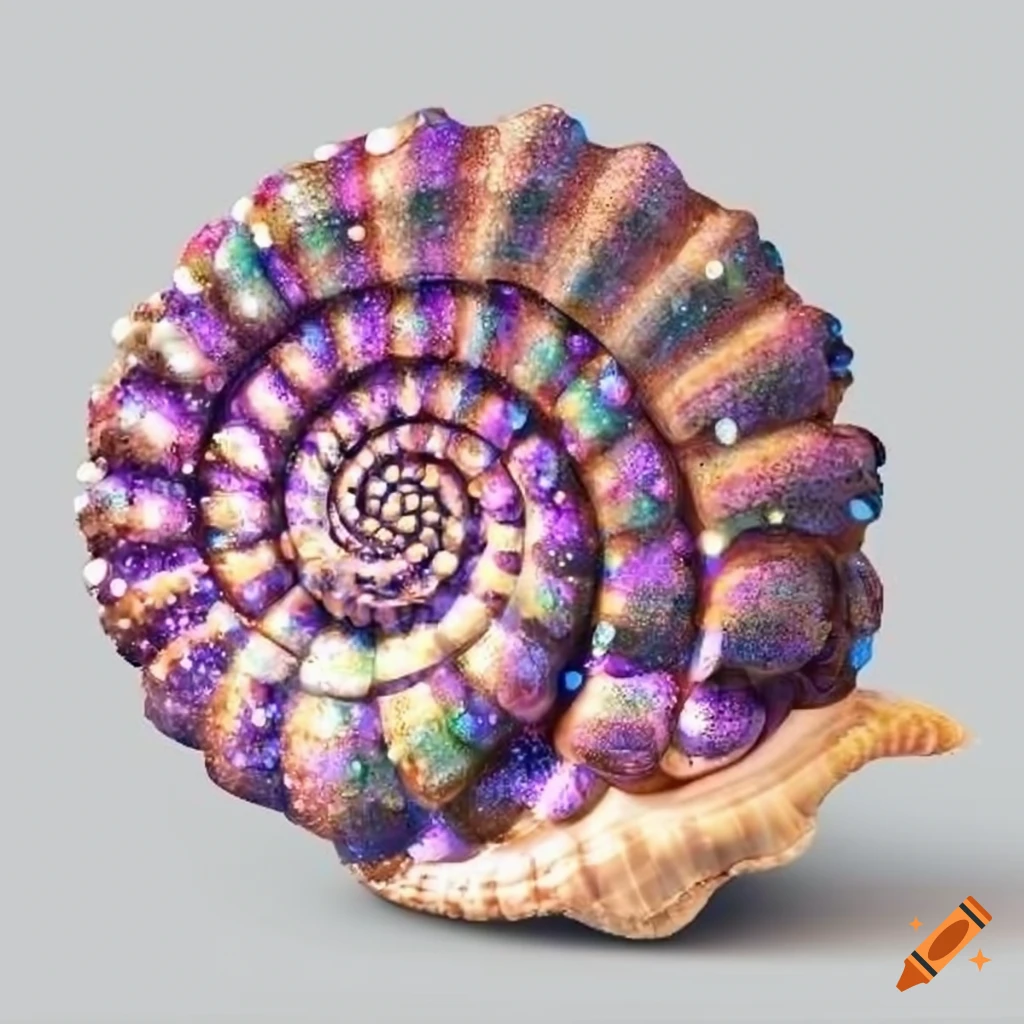 cartoon seashell with glitter on white background