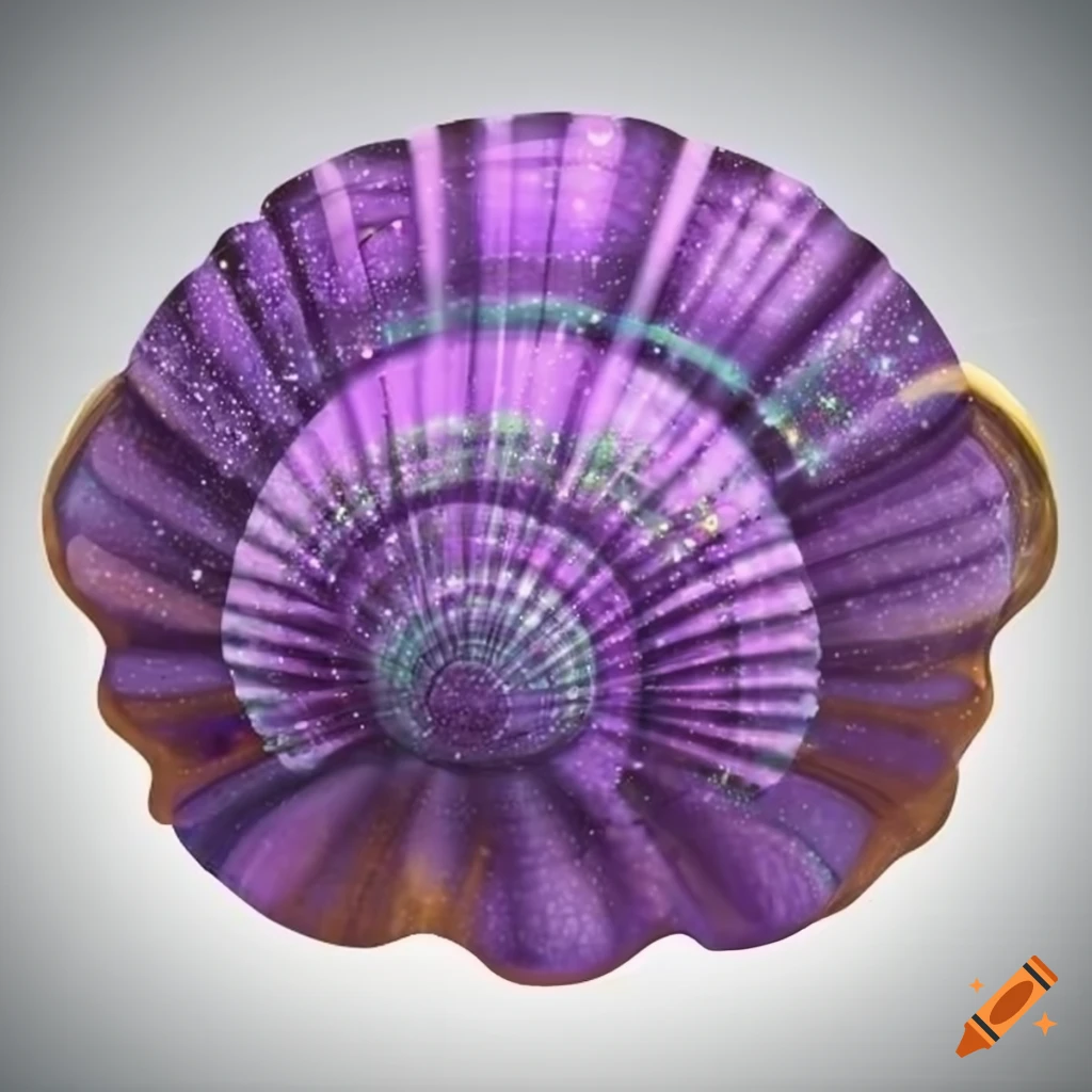 purple glittery seashell on white background