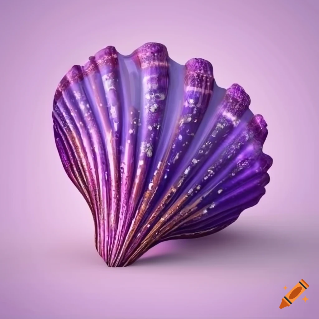 glittering purple seashell on white background