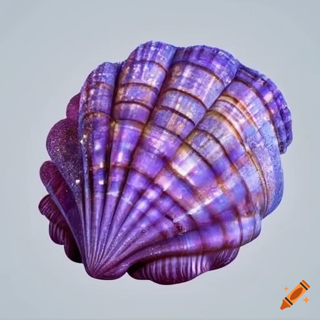 glittery purple seashell on white background