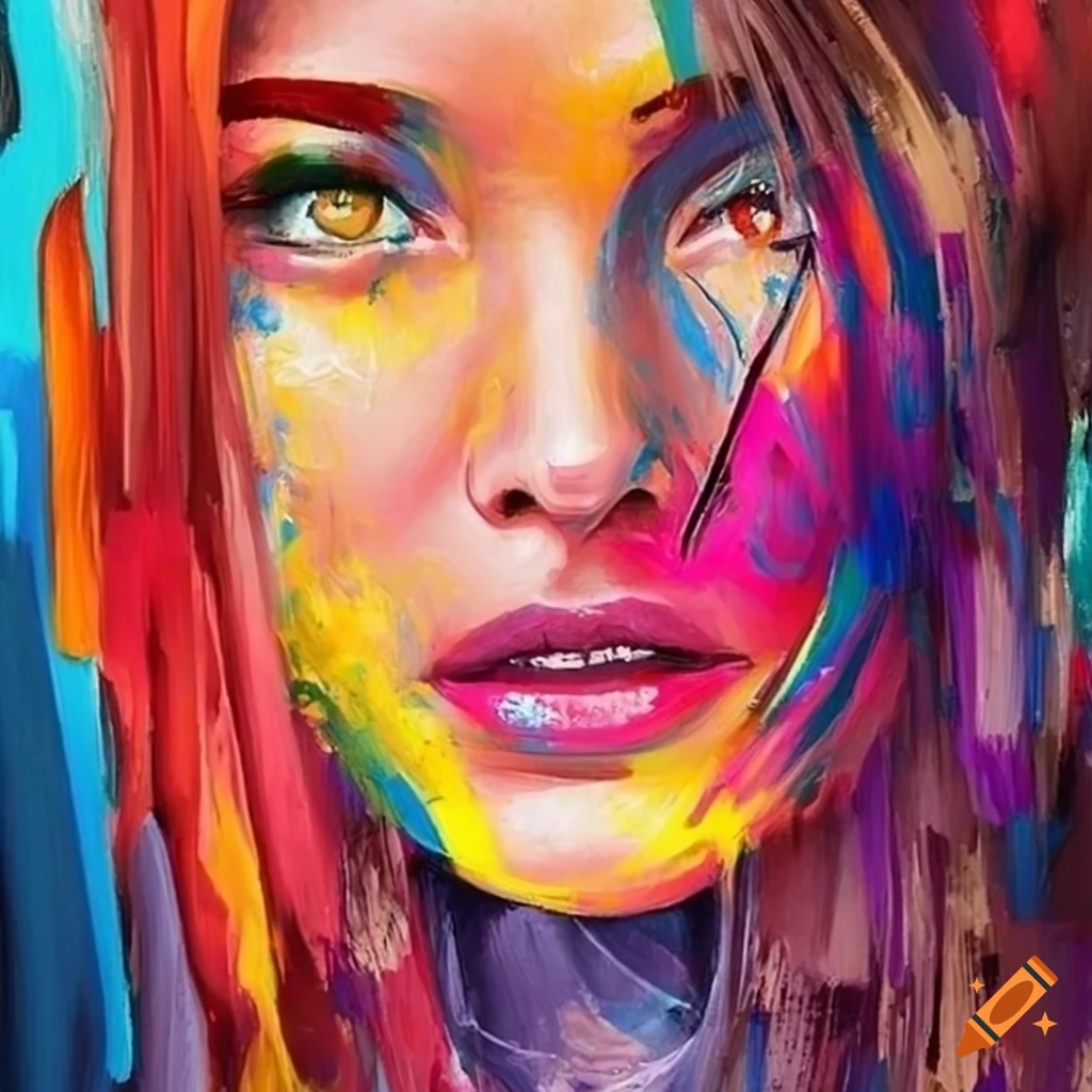 Colorful brushstroke portrait of a woman