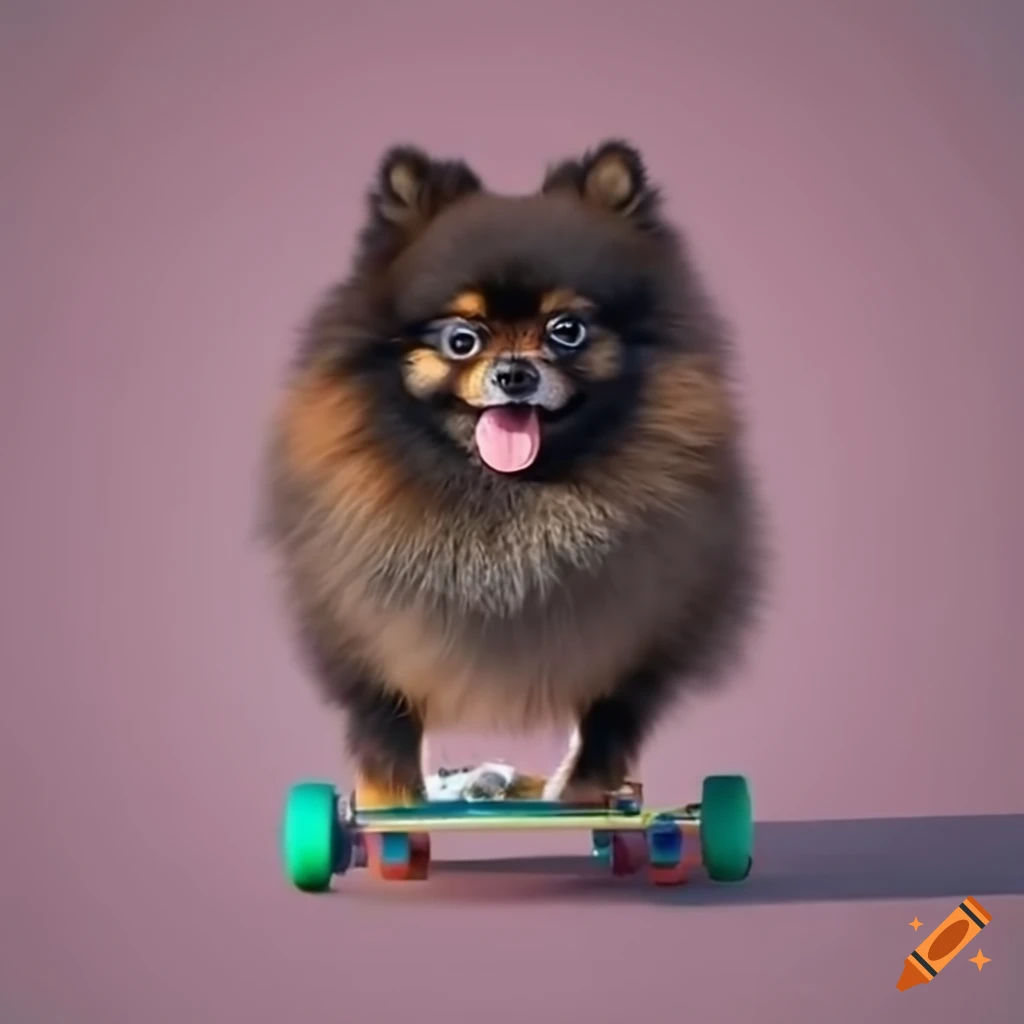 Pomeranian dog on a skateboard on Craiyon