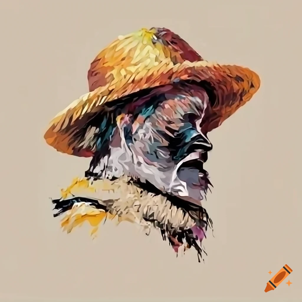 minimalist black and white logo of a farmer with a straw hat