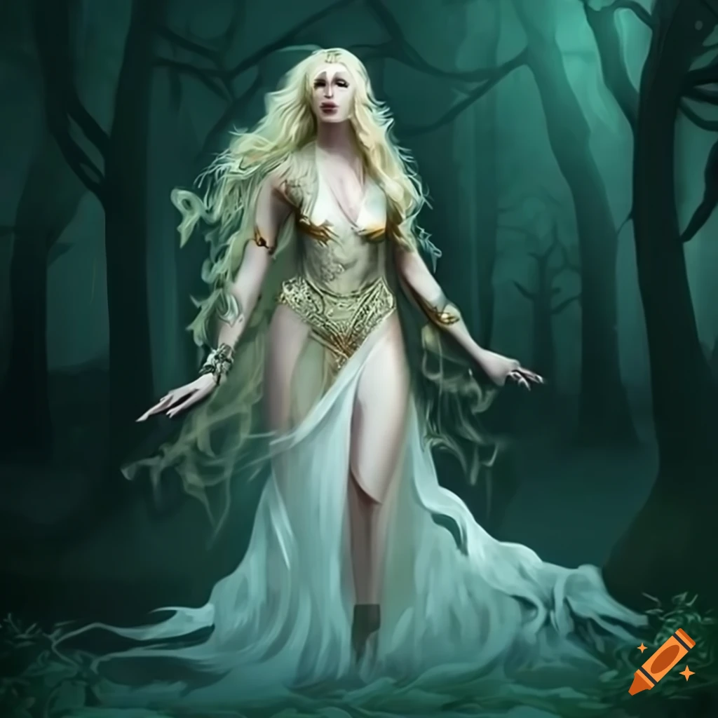 depiction of a powerful goddess of the dark forest