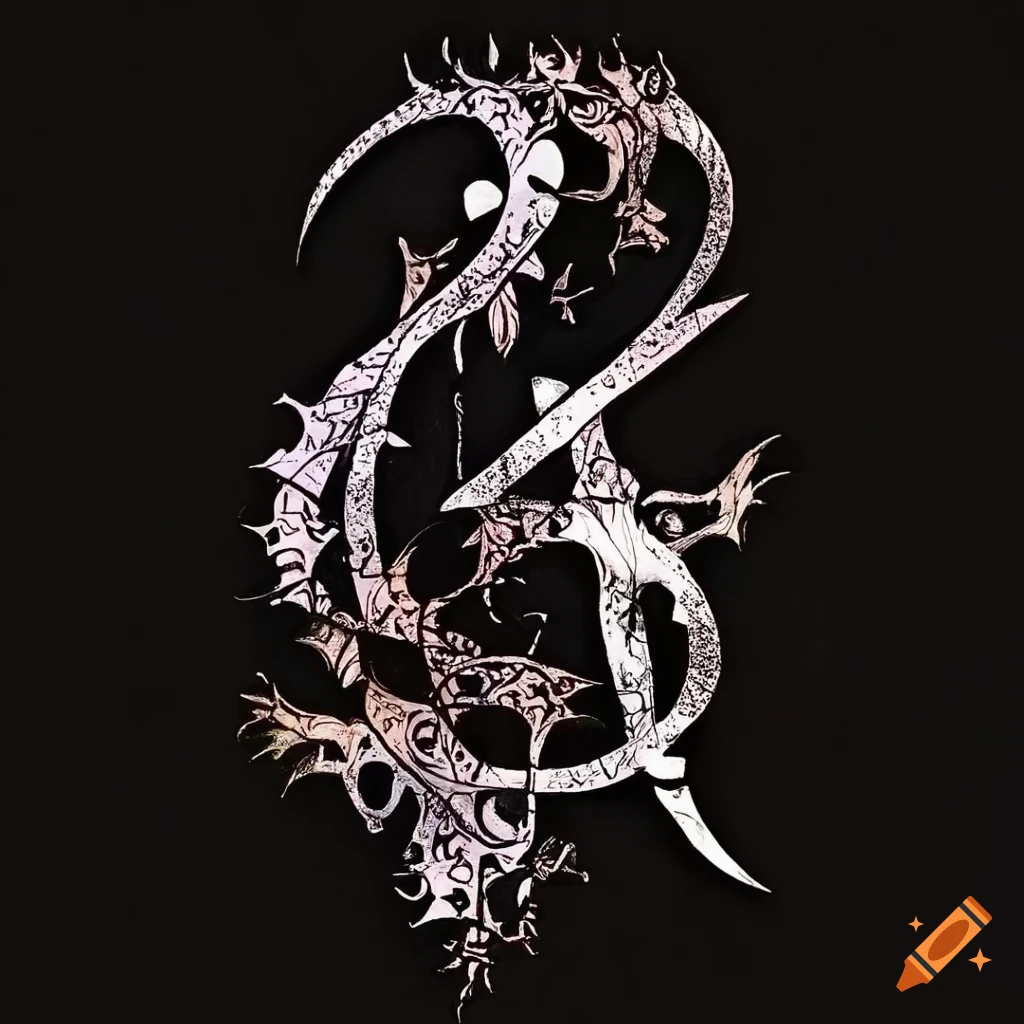 ornamental black and white artwork with abstract elements