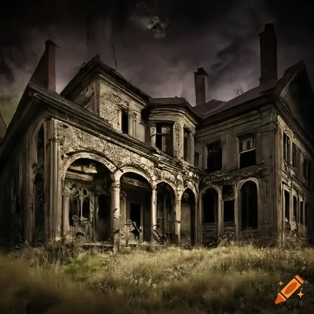 eerie picture of an abandoned mansion