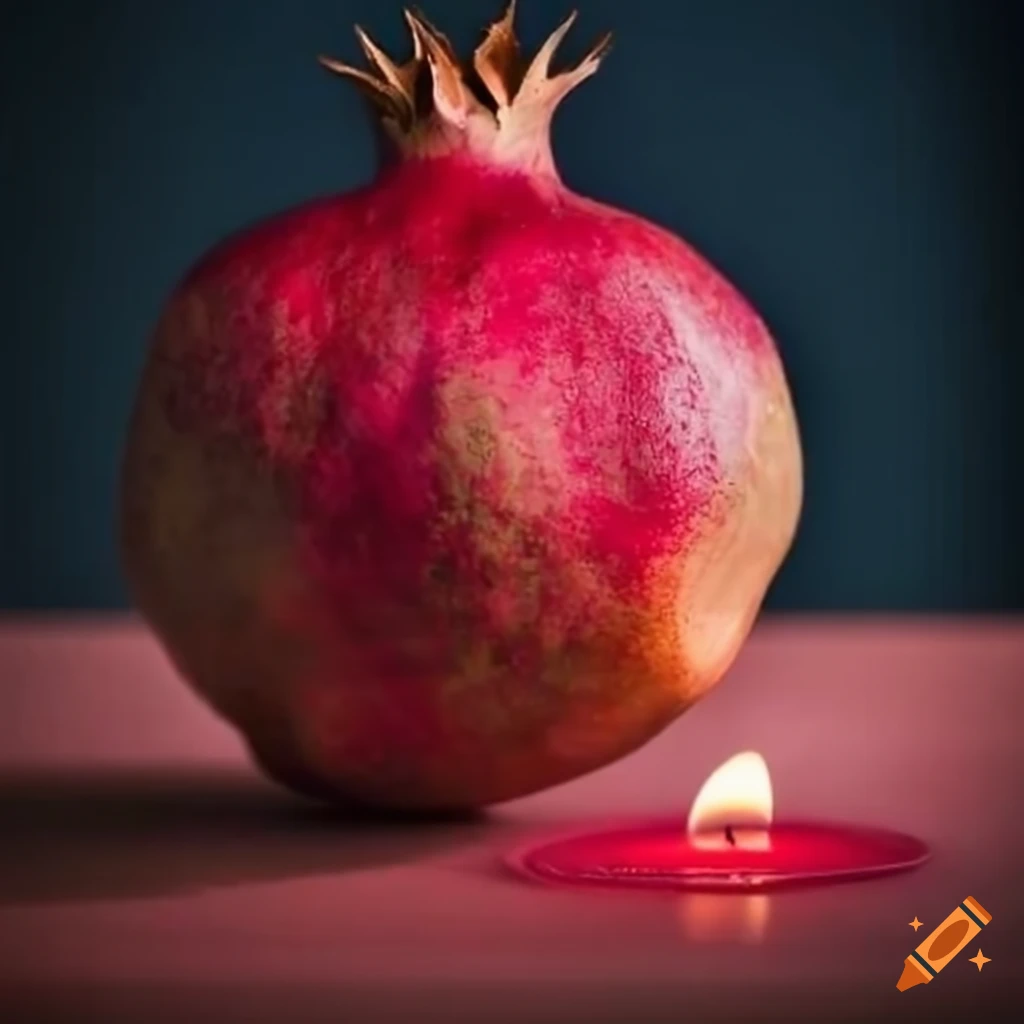 candle with pomegranate in a natural setting