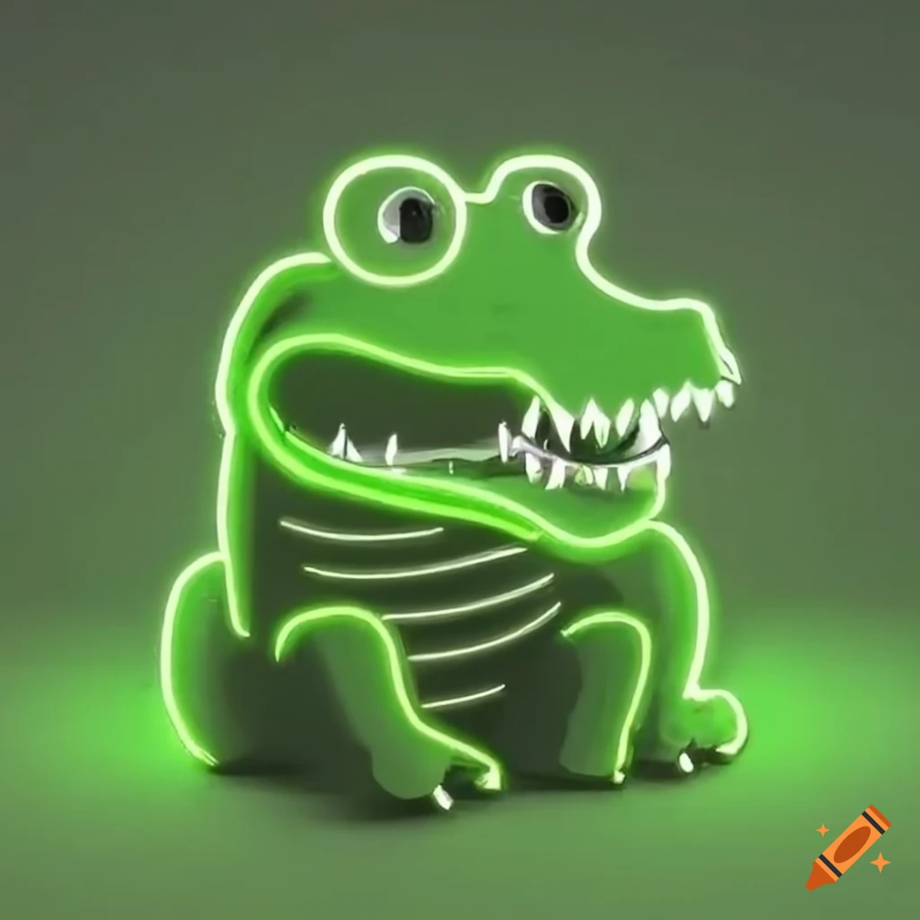 realistic green silhouette neon sign of an alligator