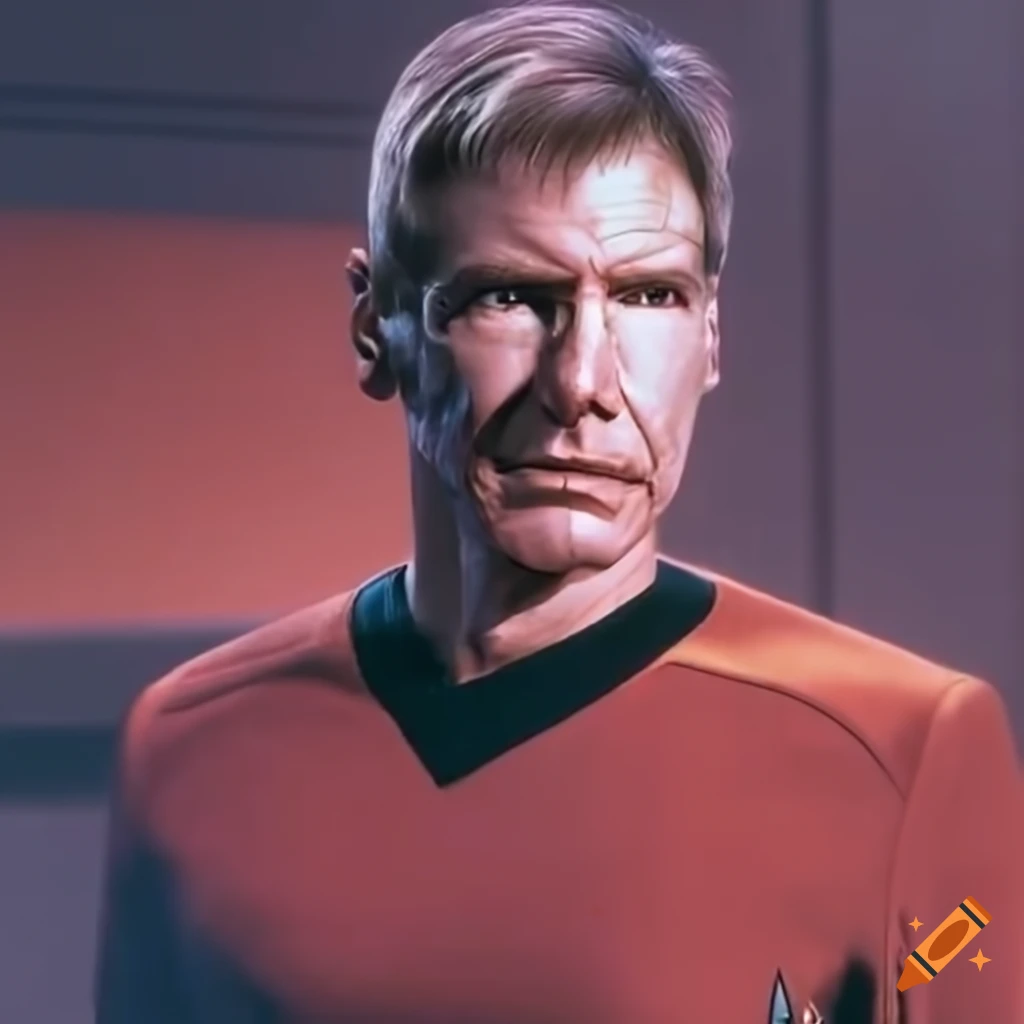 Harrison ford in red star trek uniform on u.s.s enterprise on Craiyon