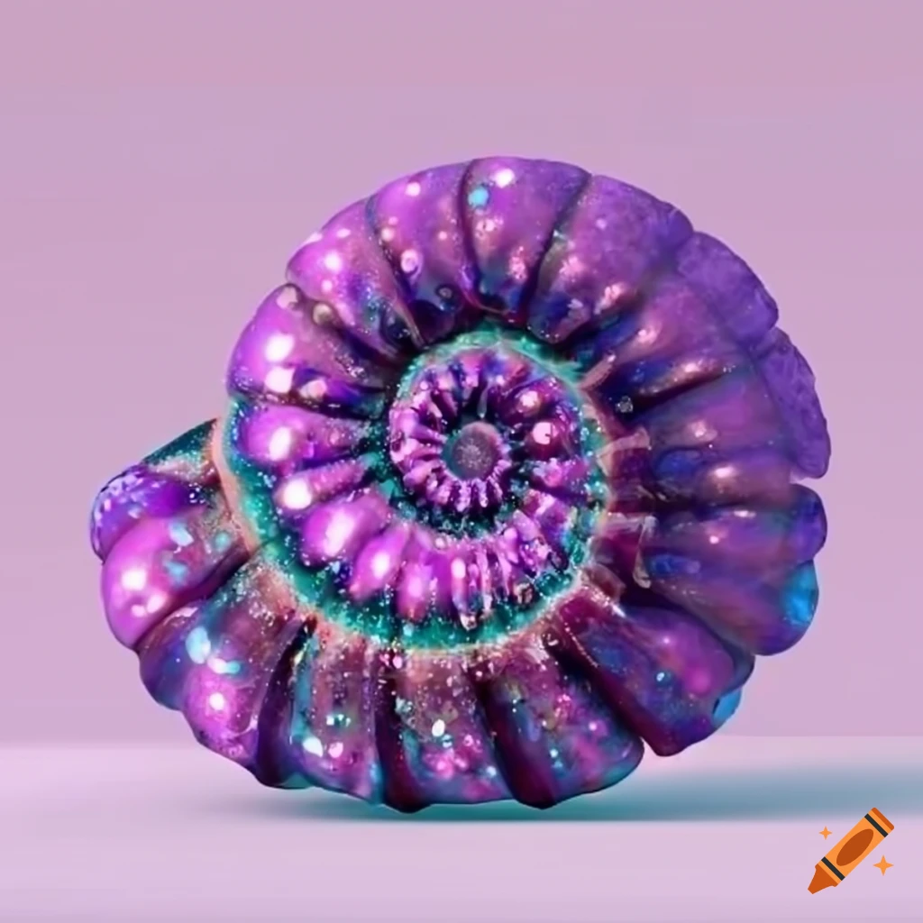 glittering purple seashell on white background
