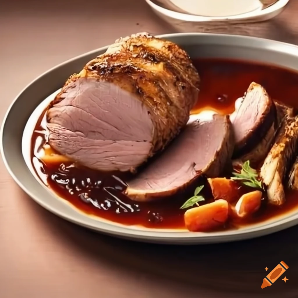 Delicious pork roast with wine sauce on Craiyon