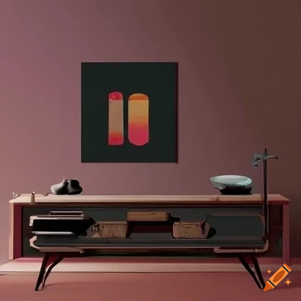 a cozy vintage living room with vinyl records and a turntable