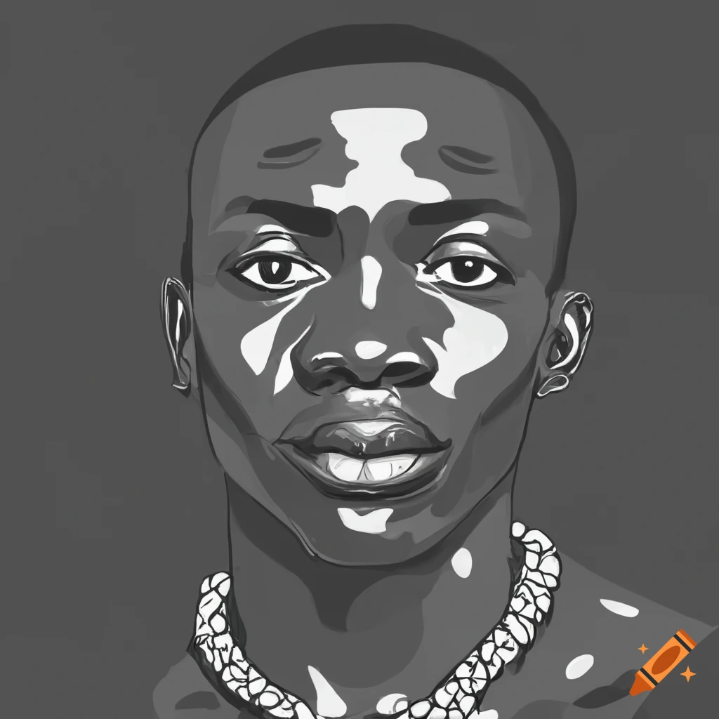 black and white line art portrait of an African man