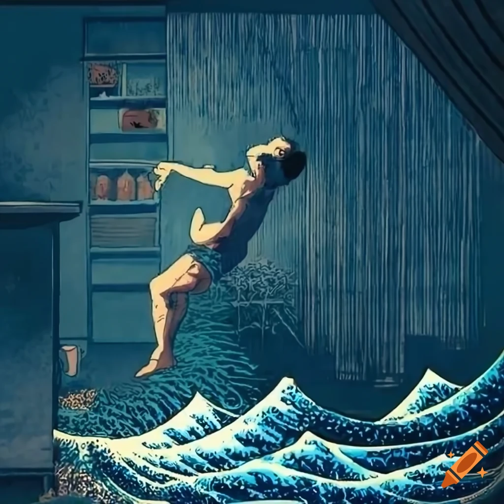 dancing guy inspired by Hokusai