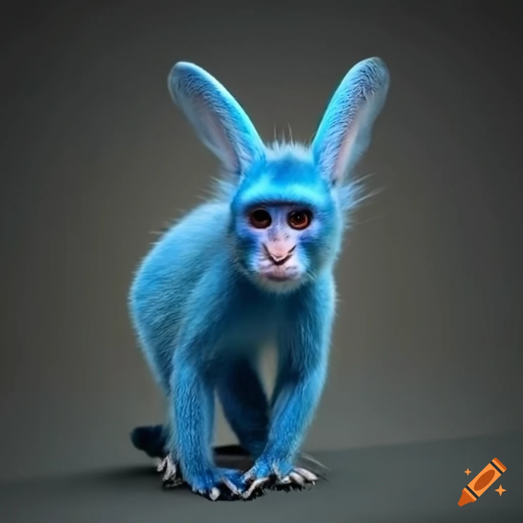 Blue rabbit monkey hybrid with a long blue tail
