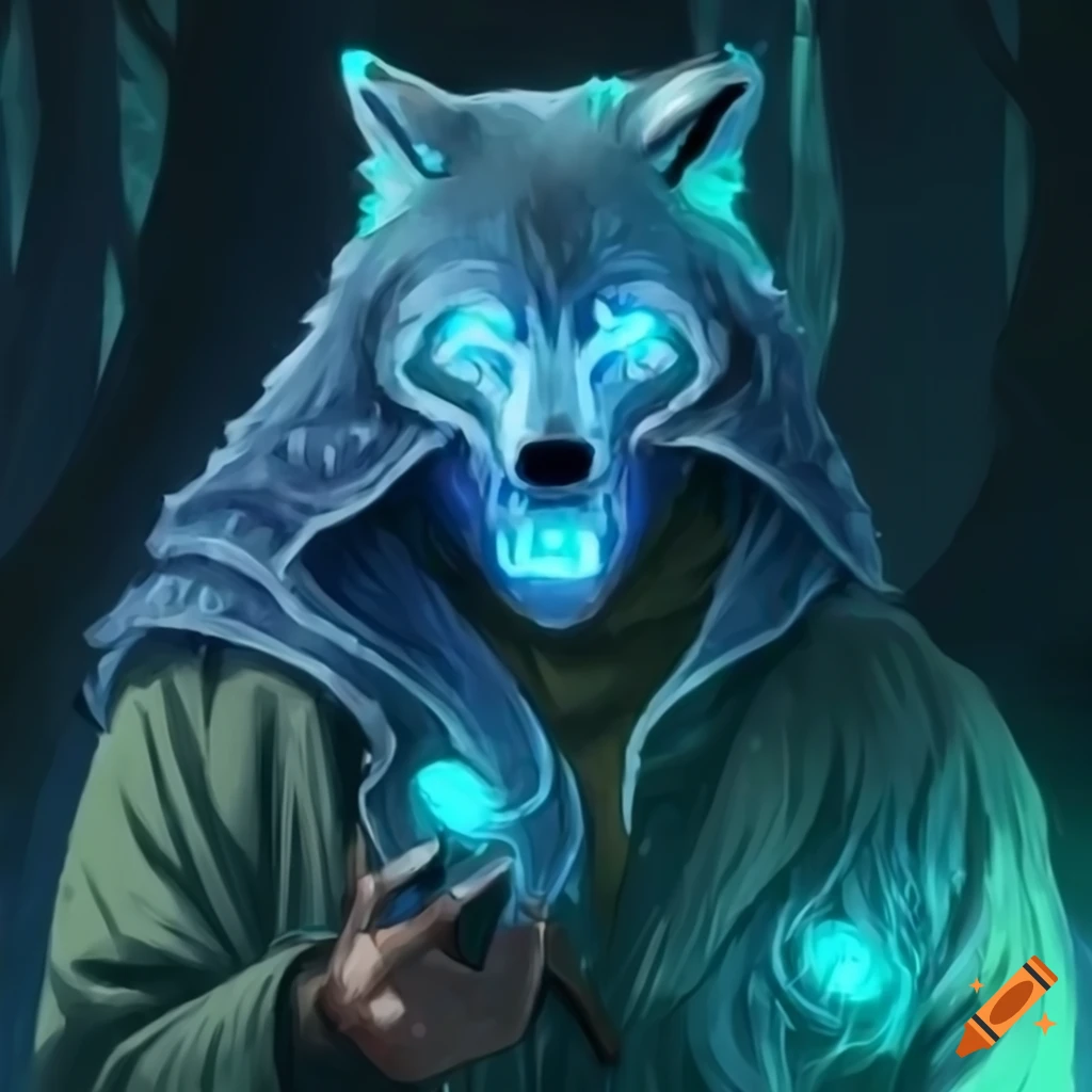 Druid wearing a glowing wolf mask