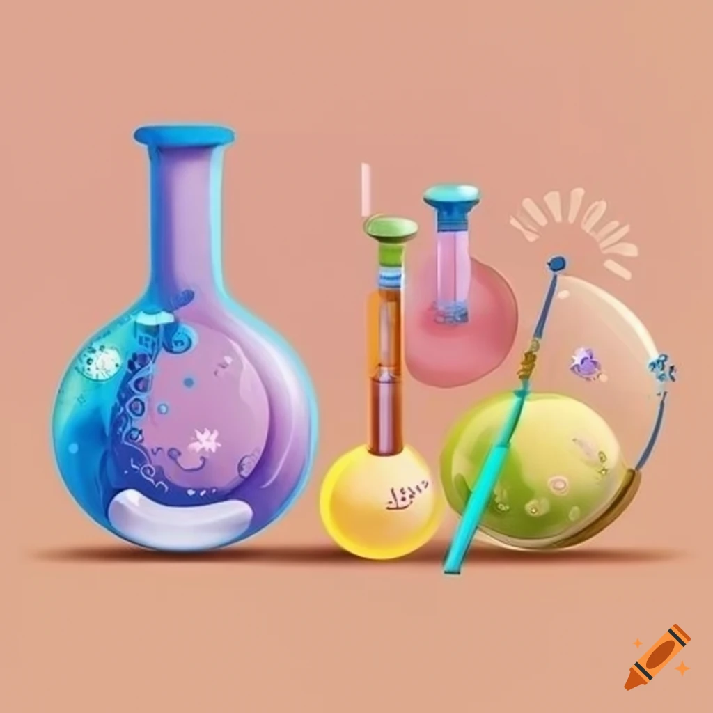 pastel pharmacy poster with chemistry and biology elements