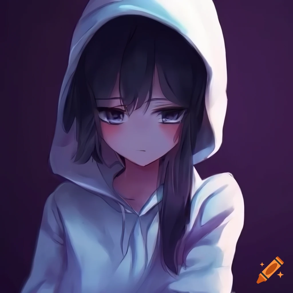 Confident teenage anime girl in white hoodie and fedora