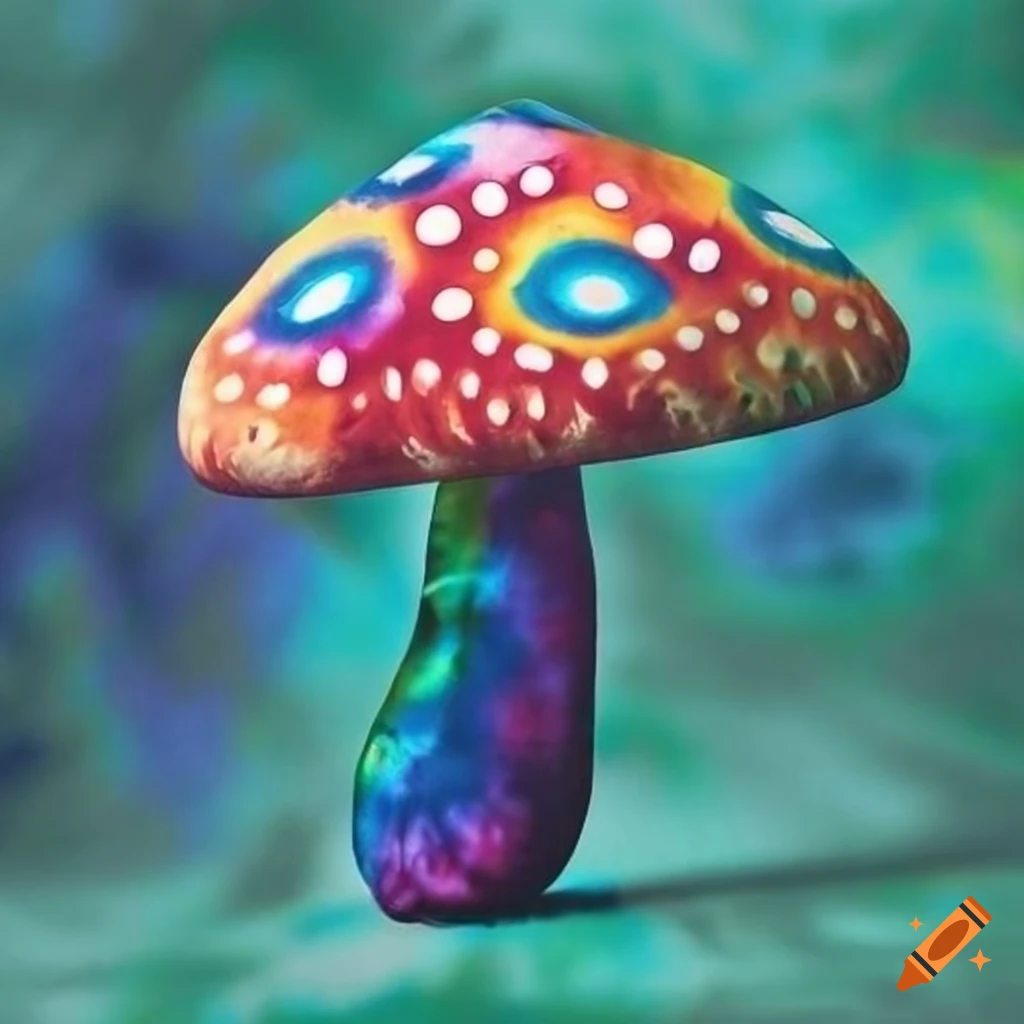tie dye logo featuring a peacock and a mushroom