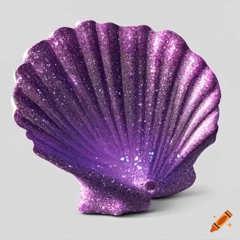 glittering purple seashell on white background