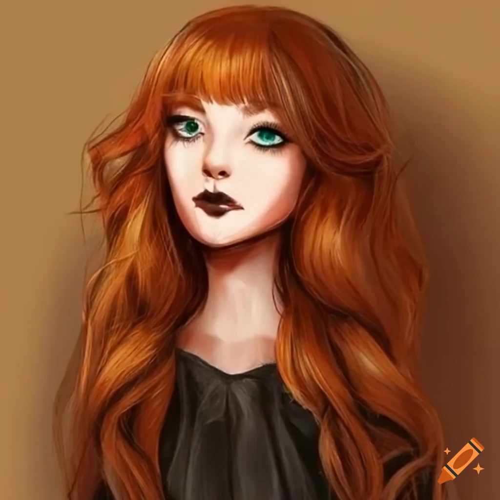 portrait of a young lady with long wavy ginger hair