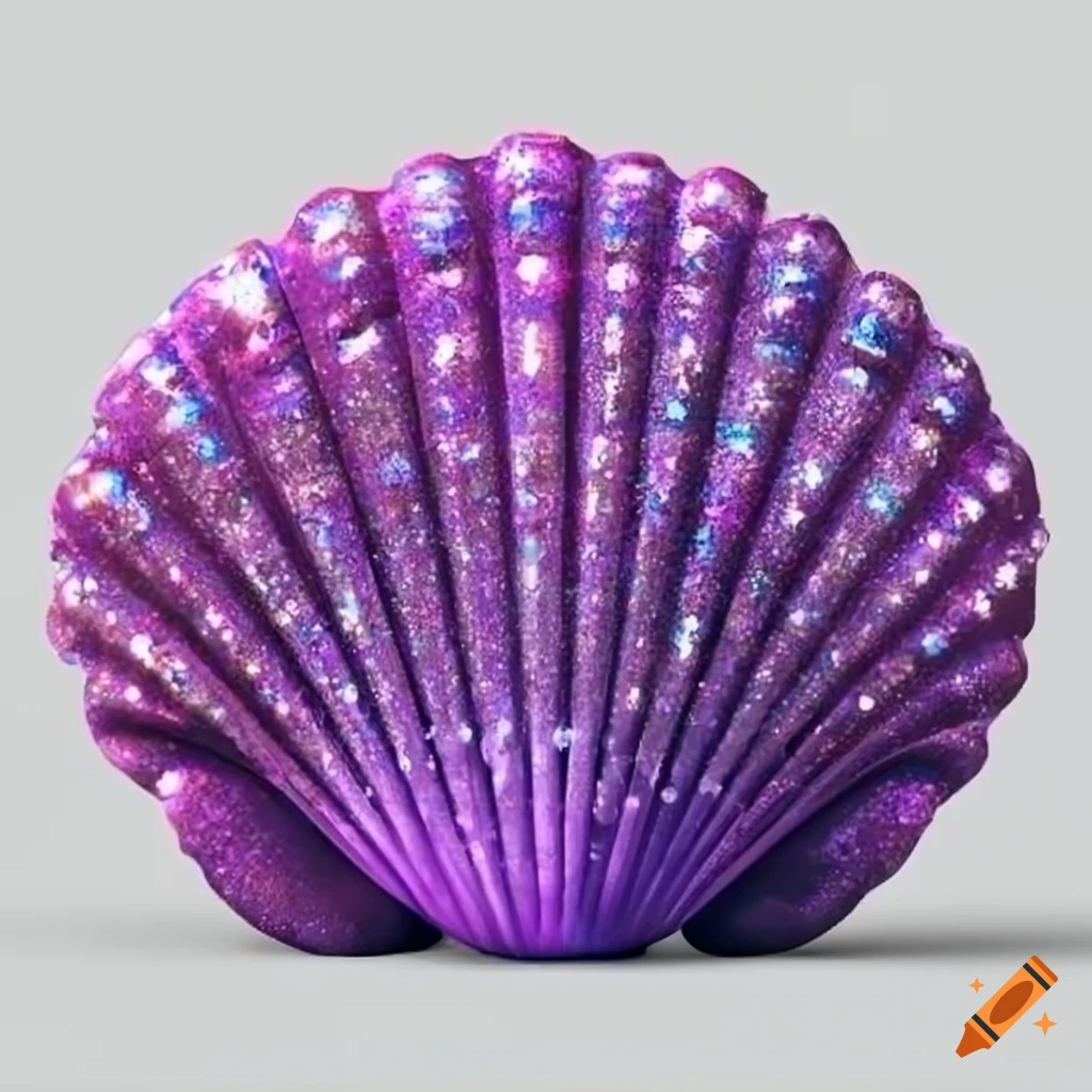 glittering purple seashell on white background