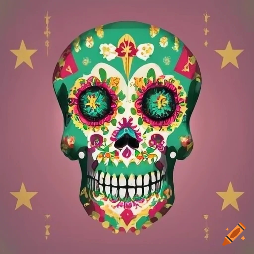 image of a sugar skull with Grenada flag theme