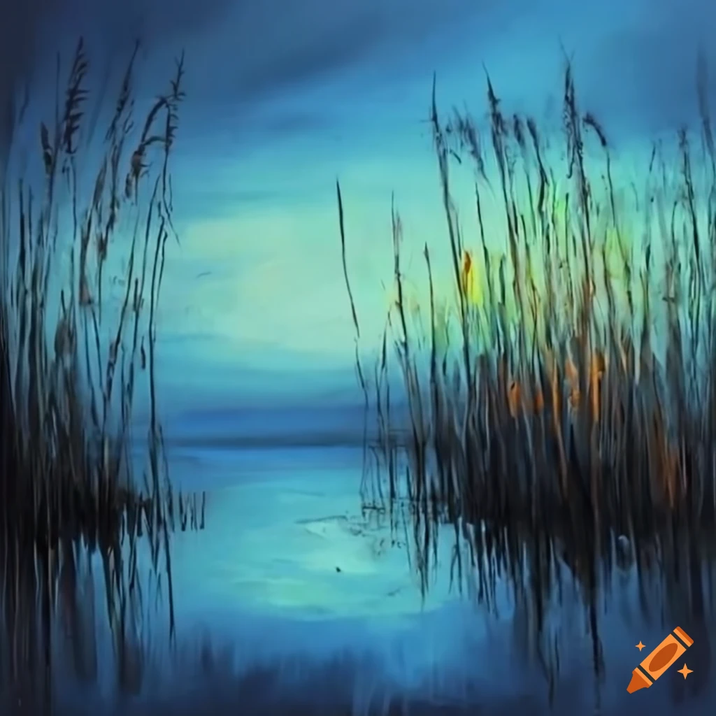 black and white photo of a lake with reeds