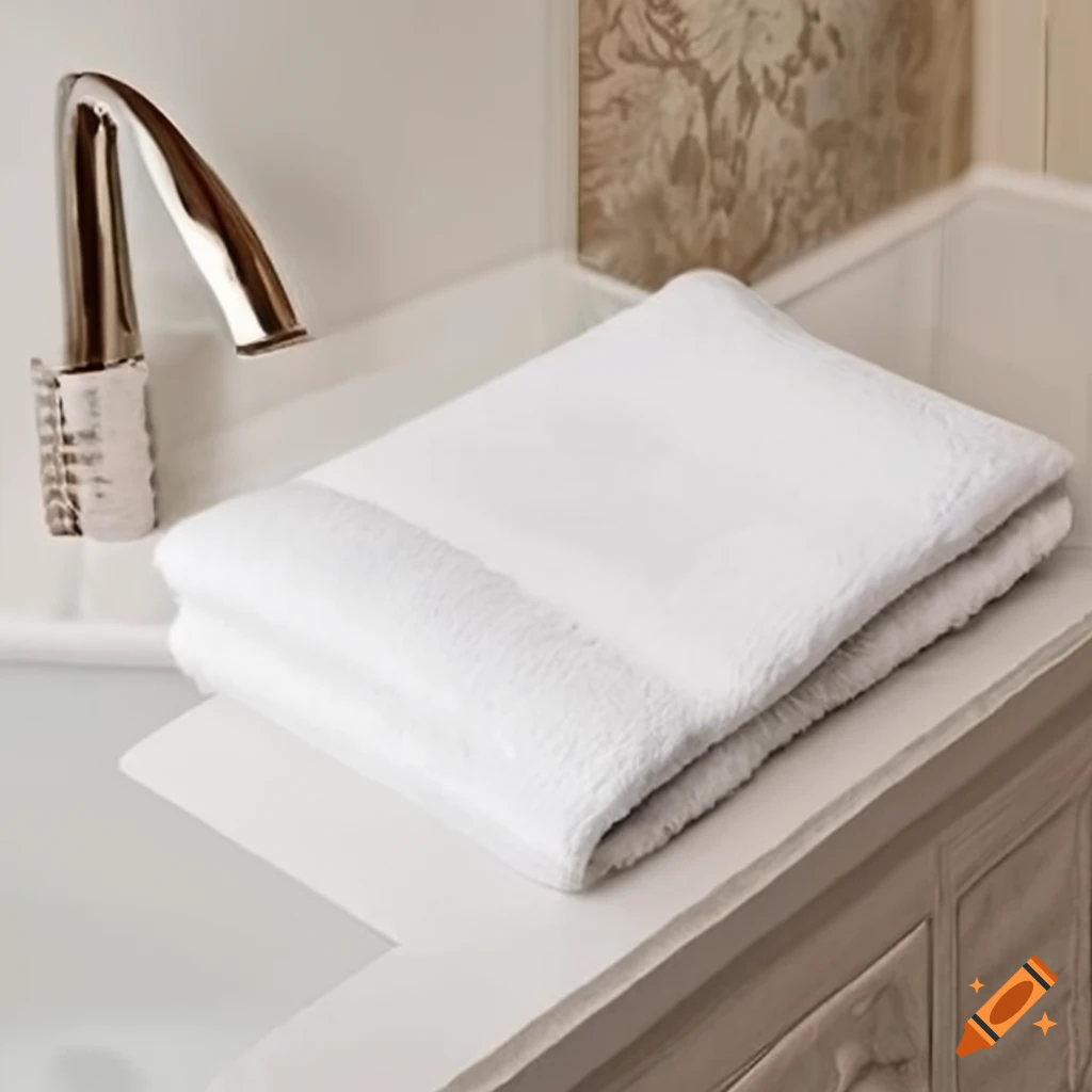 Luxurious white linen hand towels on elegant bathroom counter on Craiyon