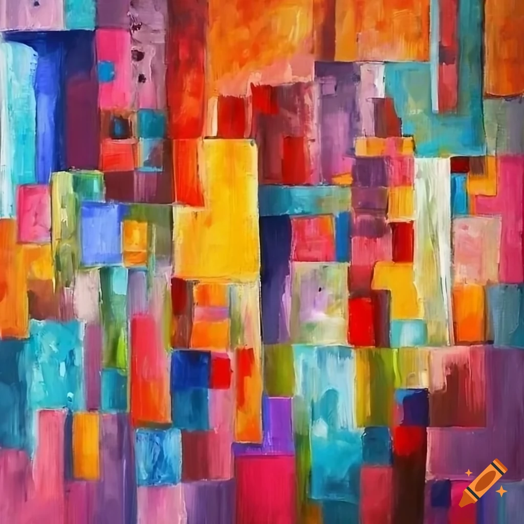 Colorful cubist painting with a crowded composition on Craiyon