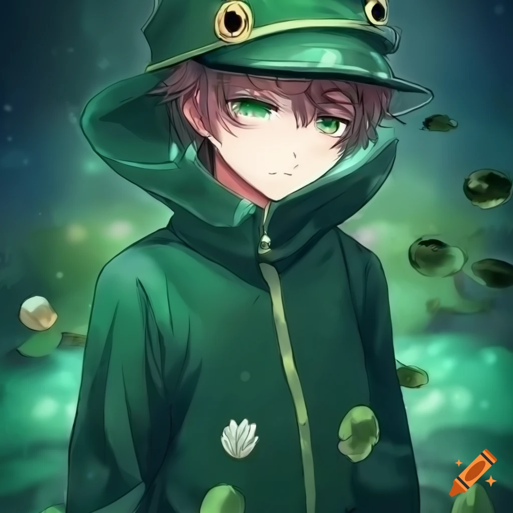 cosplay of a frog boy wearing a marine suit and hat