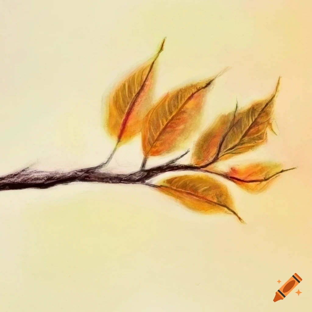 pastel drawing of a branch with leaves