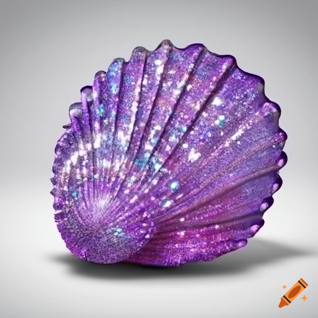 purple glittery seashell on white background