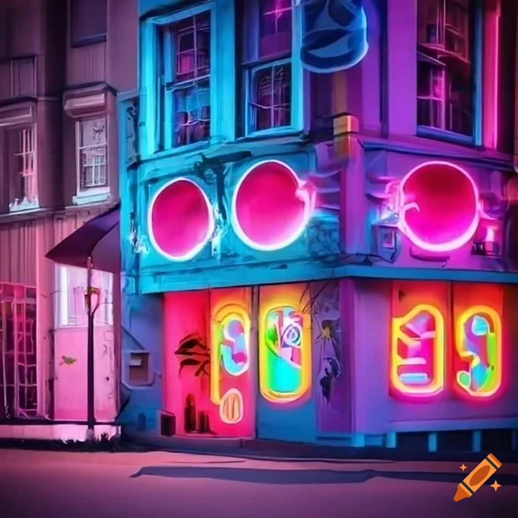 colorful neon lights around a sweeTARTS storefront