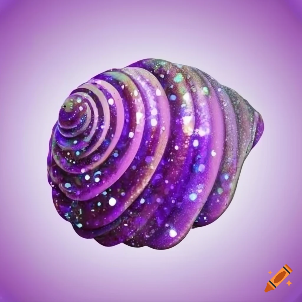 purple seashell with glitter on a white background
