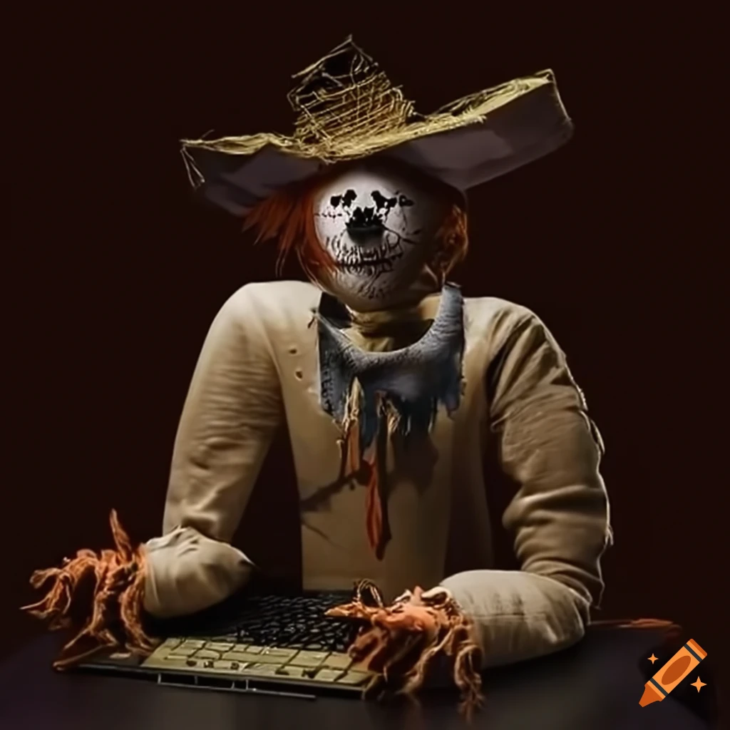 scarecrow using a computer