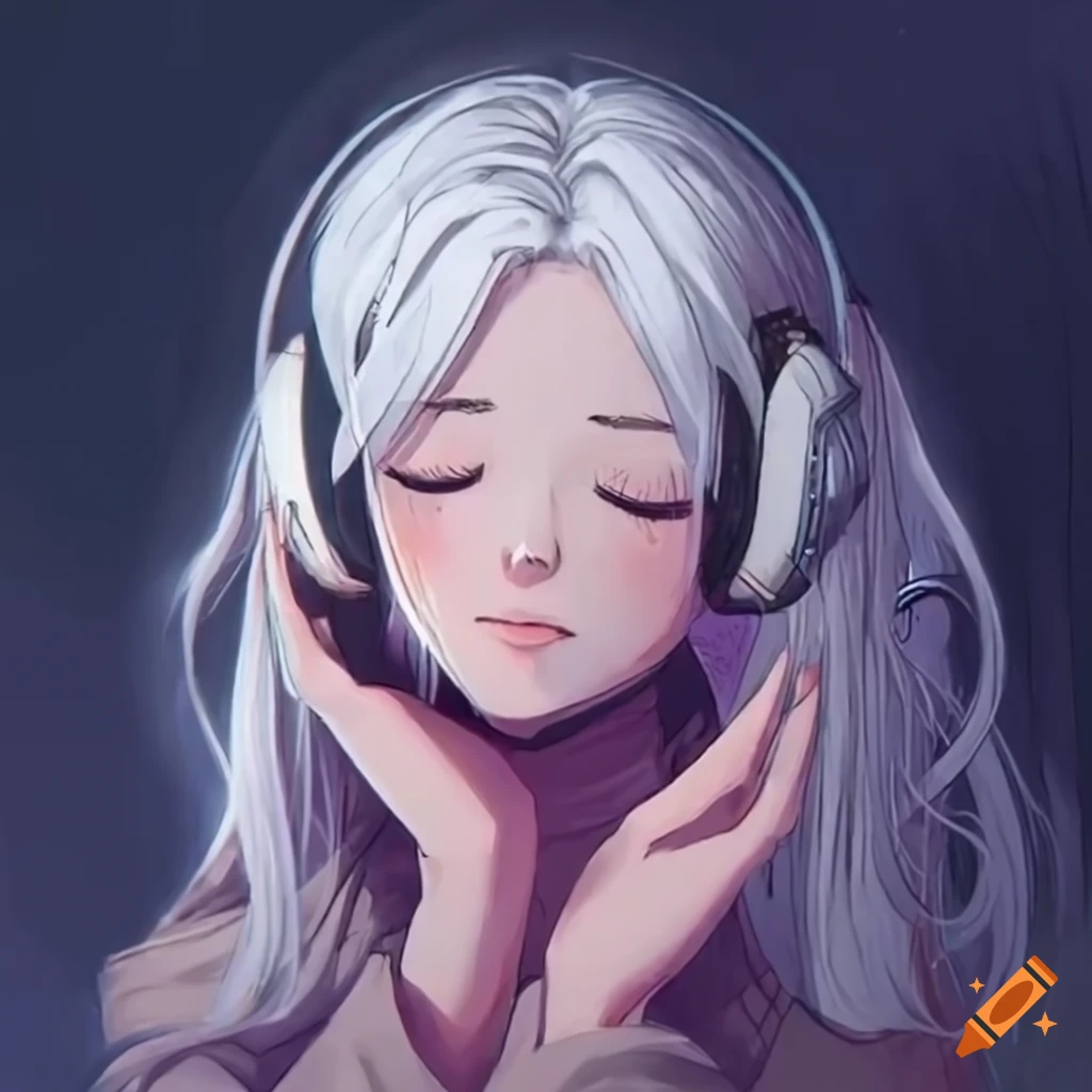 anime girl listening to music with closed eyes