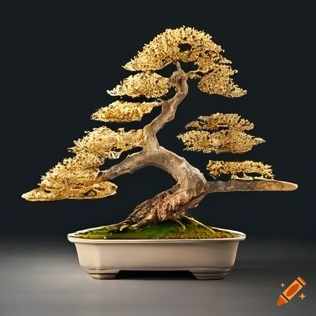 elegant gold bonsai on marble background
