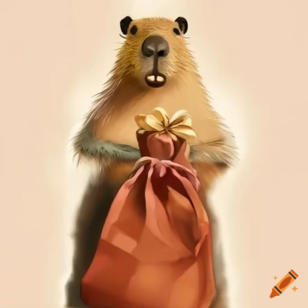 capybara holding a bag of gifts
