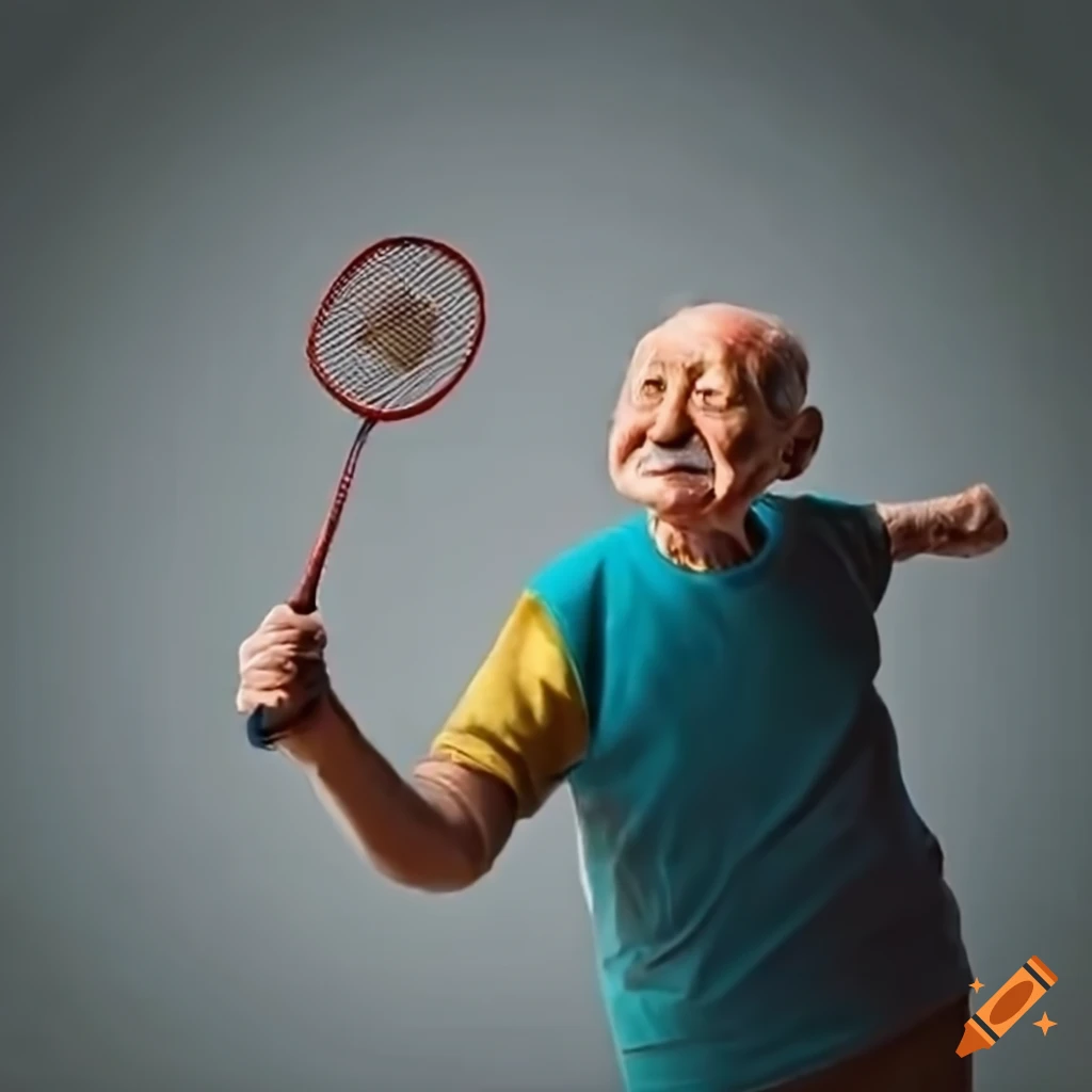 elderly man playing badminton