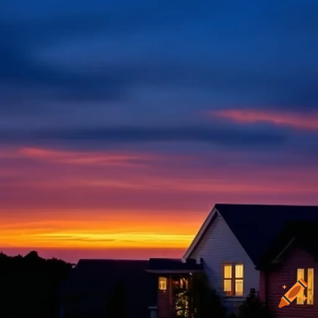 solar powered house with sunrise and solar panels