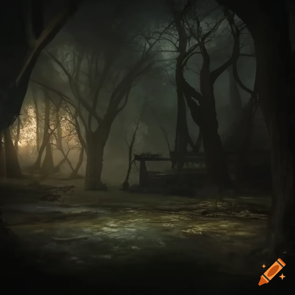 tree swing in a post-apocalyptic setting