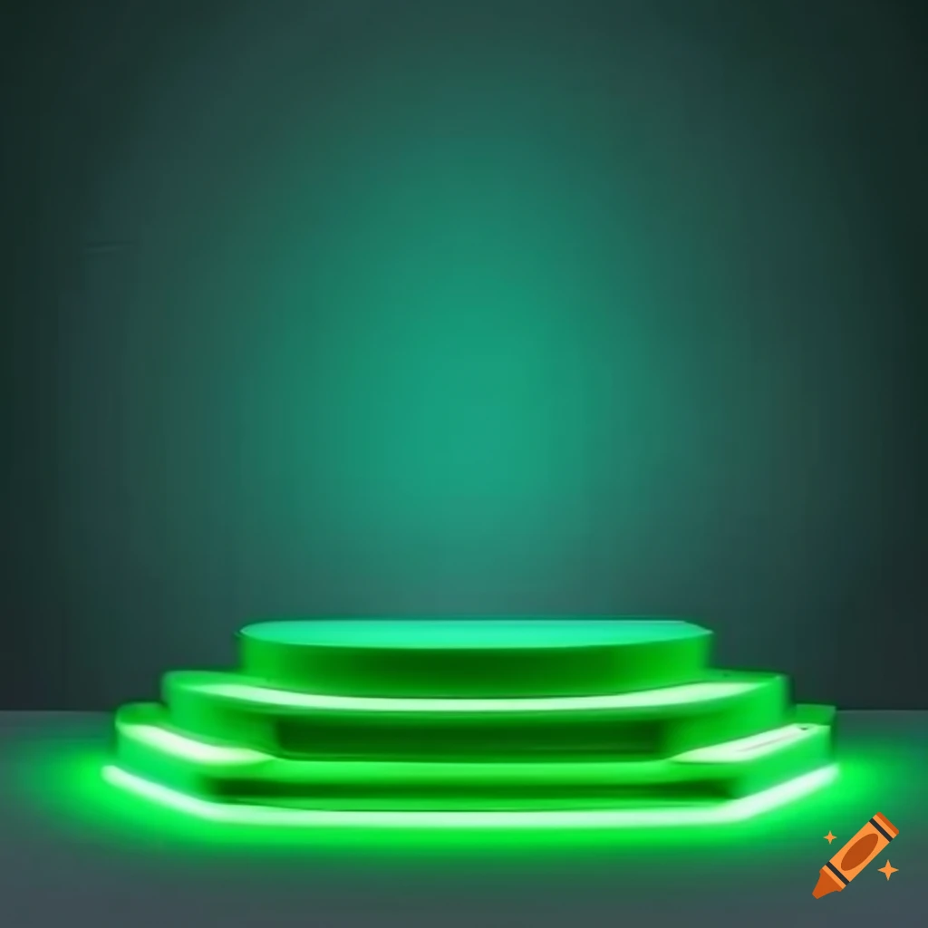 vibrant green neon lights on a product podium