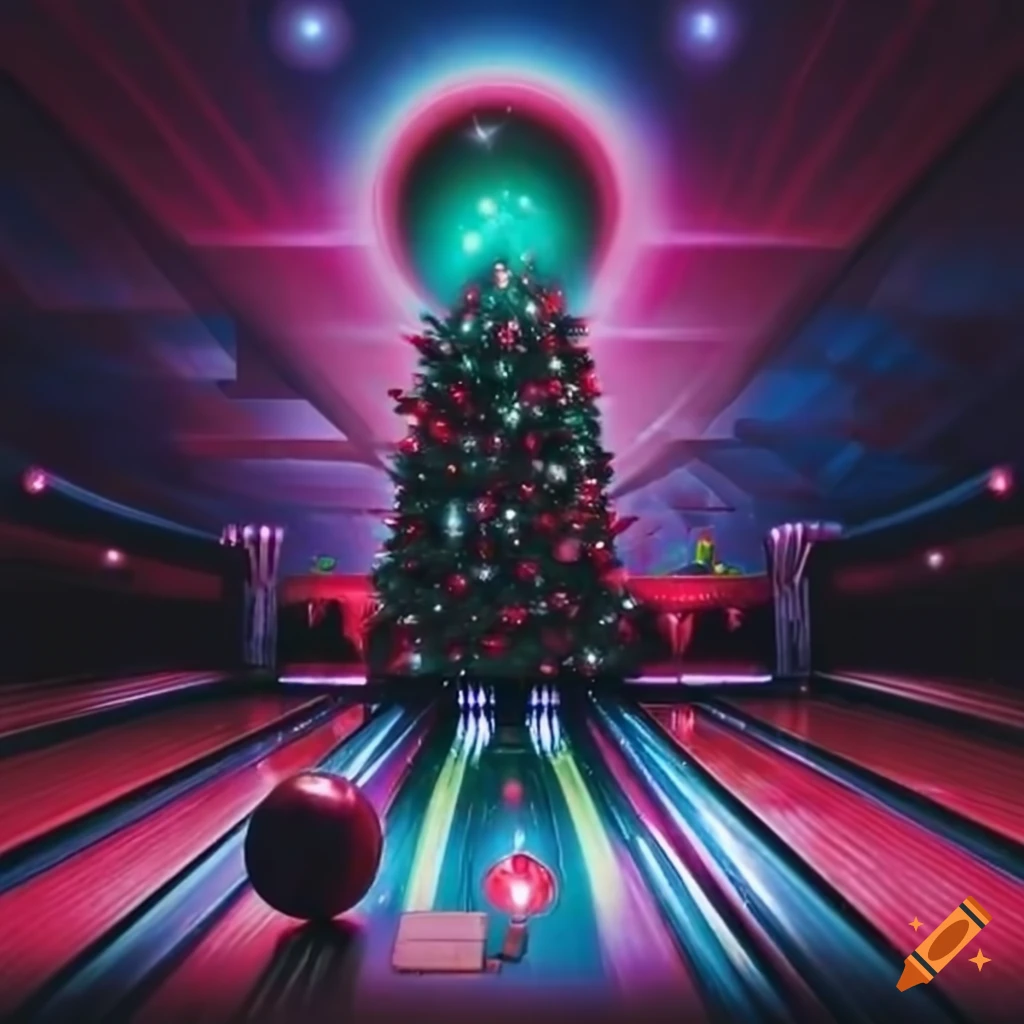 Spacethemed christmas bowling alley