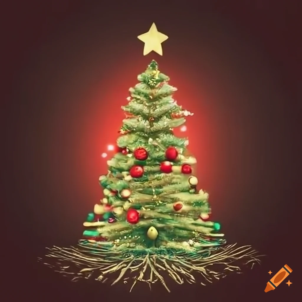 Festive christmas tree with roots on Craiyon