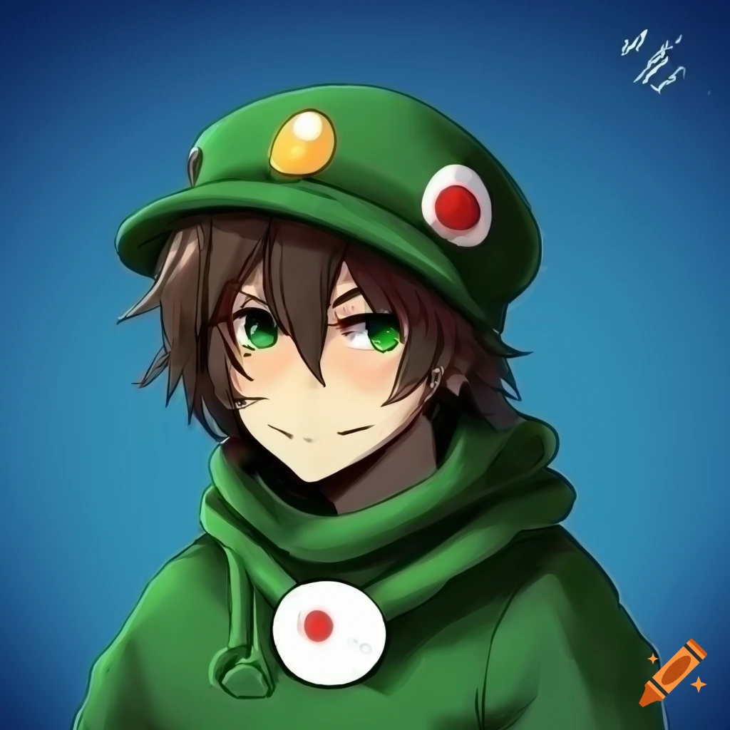 Character with a dark green toad hoodie on Craiyon