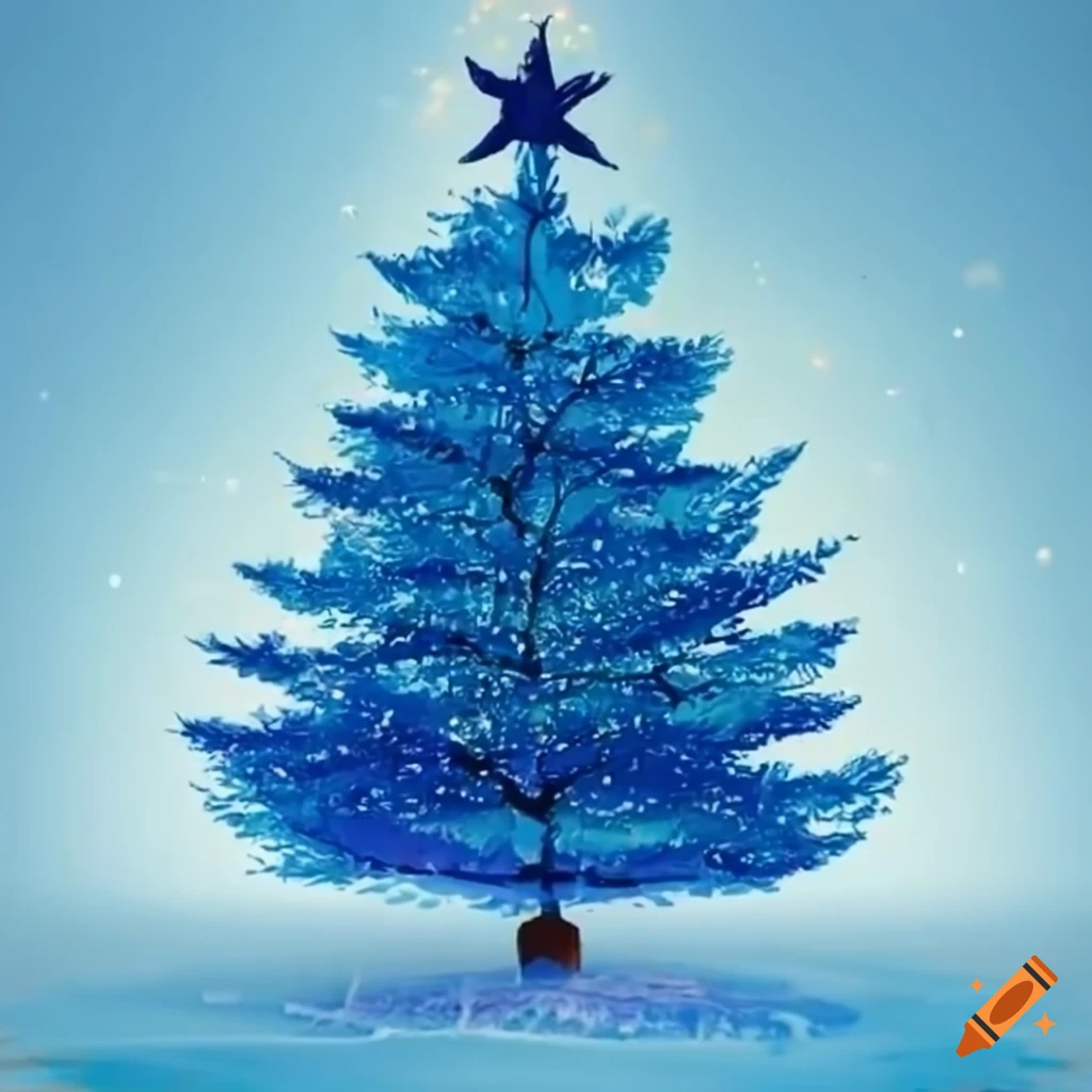 Christmas card with blue and white tree design on Craiyon