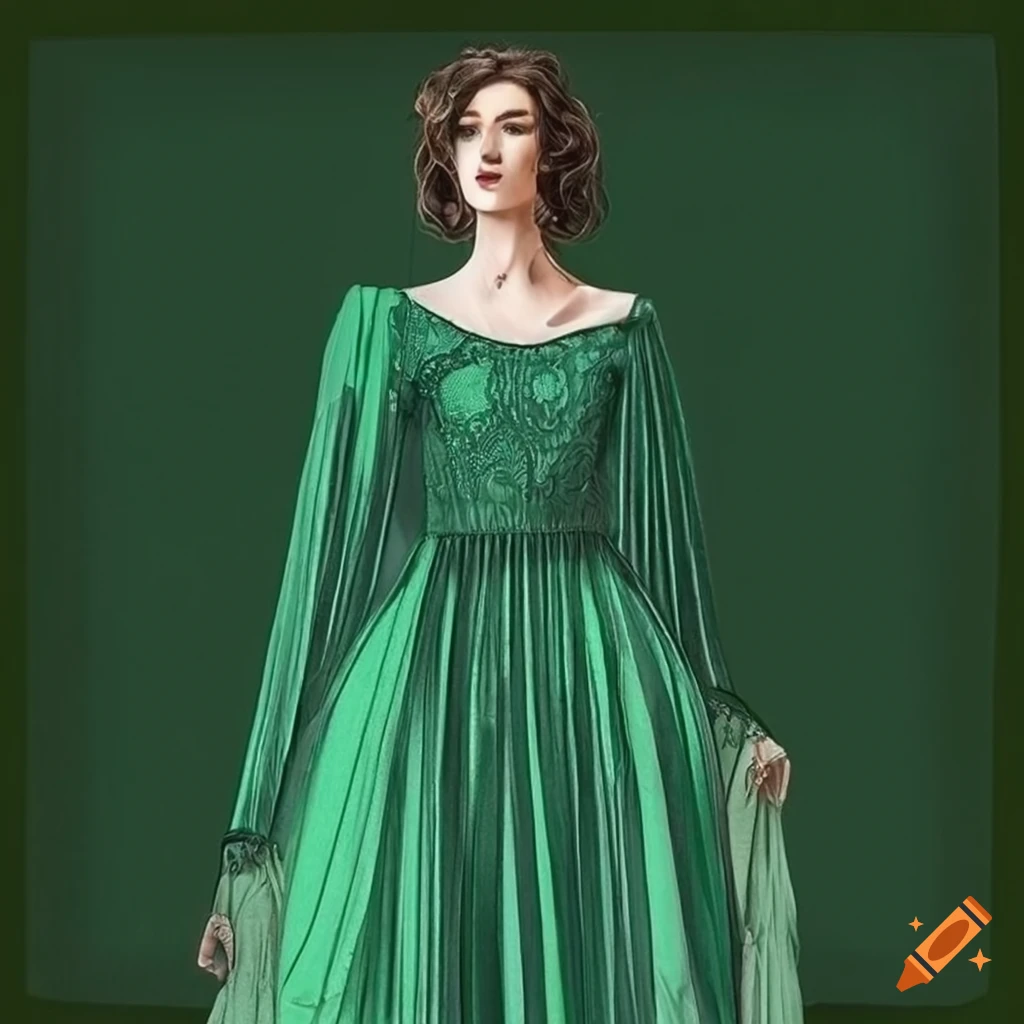 image of a stylish forest green dress with lace trim